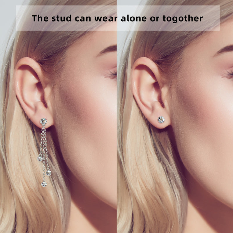 Earrings Dual Stone 4mm & 3mm in moissanite stone silver 925