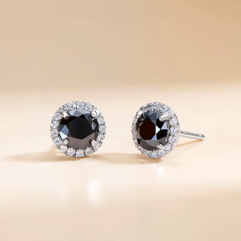 Earrings Classic Halo Round 6mm in moissanite stone silver 925