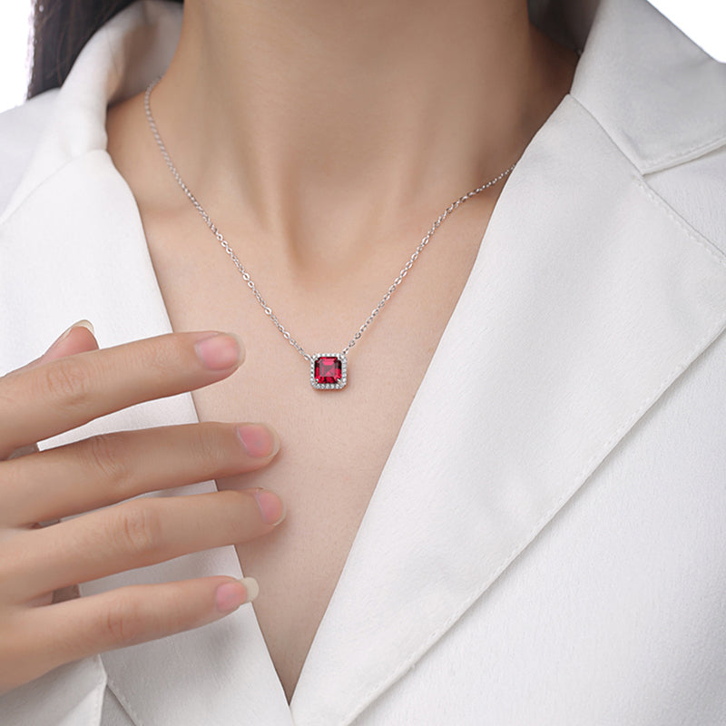 Necklace Lab-Grown Gem Square in sterling silver 925
