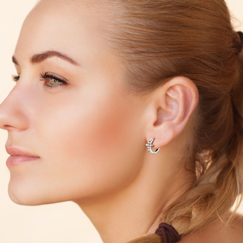 Earrings Cross Hoop in moissanite stone silver 925