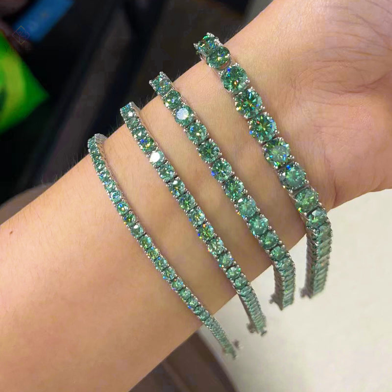 Bracelet Green Diamond Tennis in moissanite + silver 925