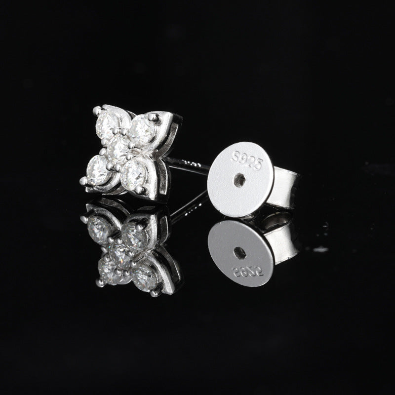Earrings Flower in diamond moissanite + silver 925