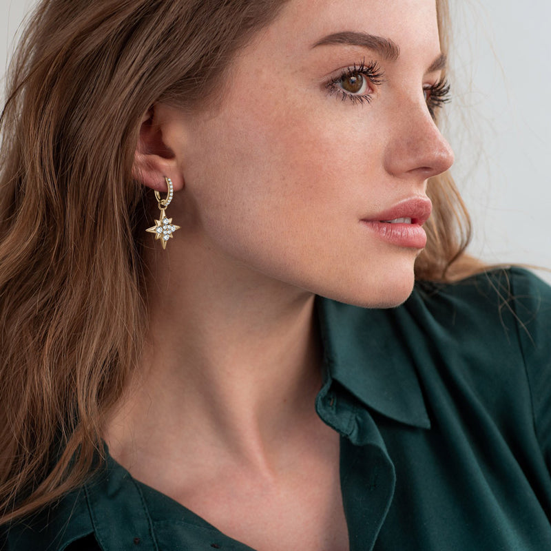 Earrings Star Drop Huggie in moissanite & zircon stone silver 925