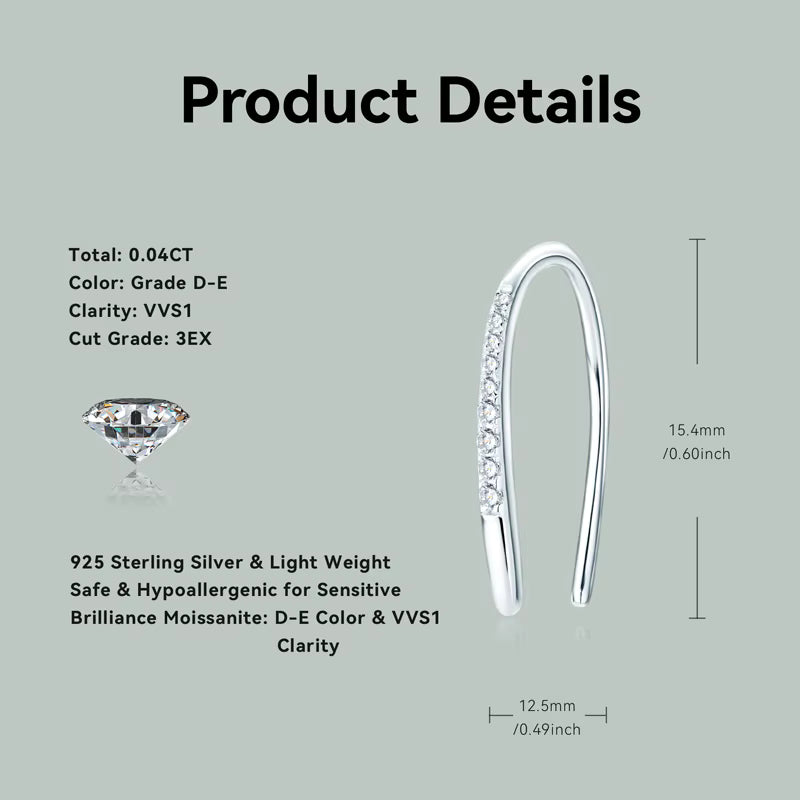 Earrings U-Hoop Exclusive in moissanite stone silver 925