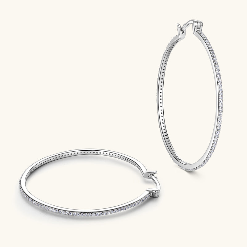 Large Moissanite Hoop Earrings in 925 Sterling Silver – 40mm