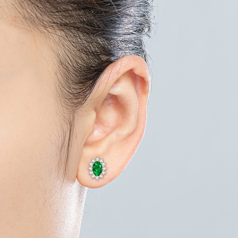 Earrings Vintage Emerald Halo in sterling silver 925