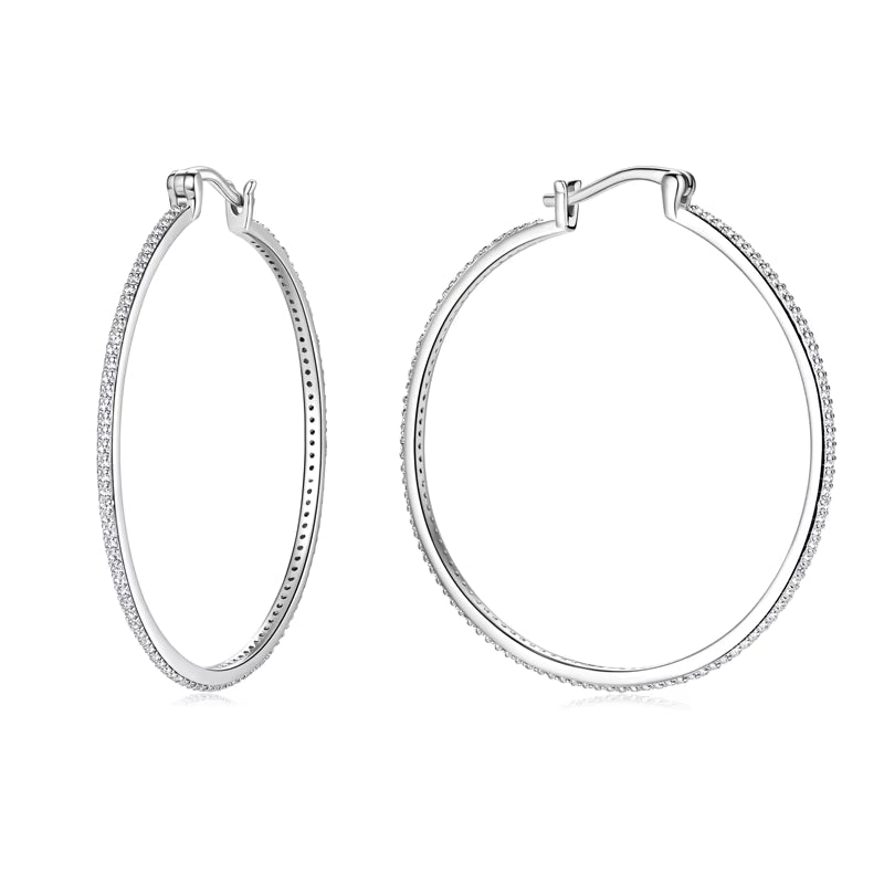 Large Moissanite Hoop Earrings in 925 Sterling Silver – 40mm