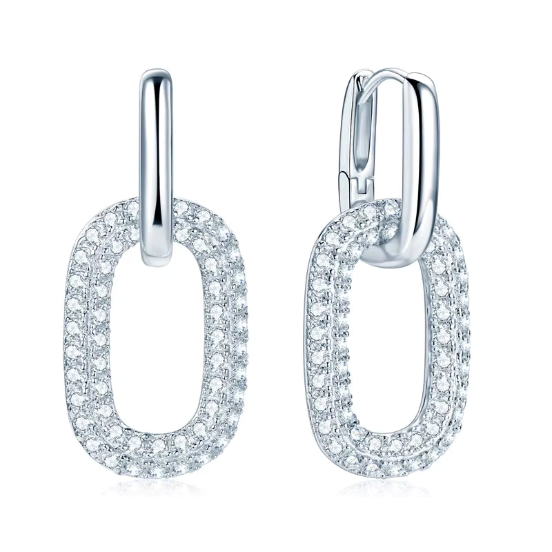 Earrings Paperclip Hoop in moissanite stone silver 925