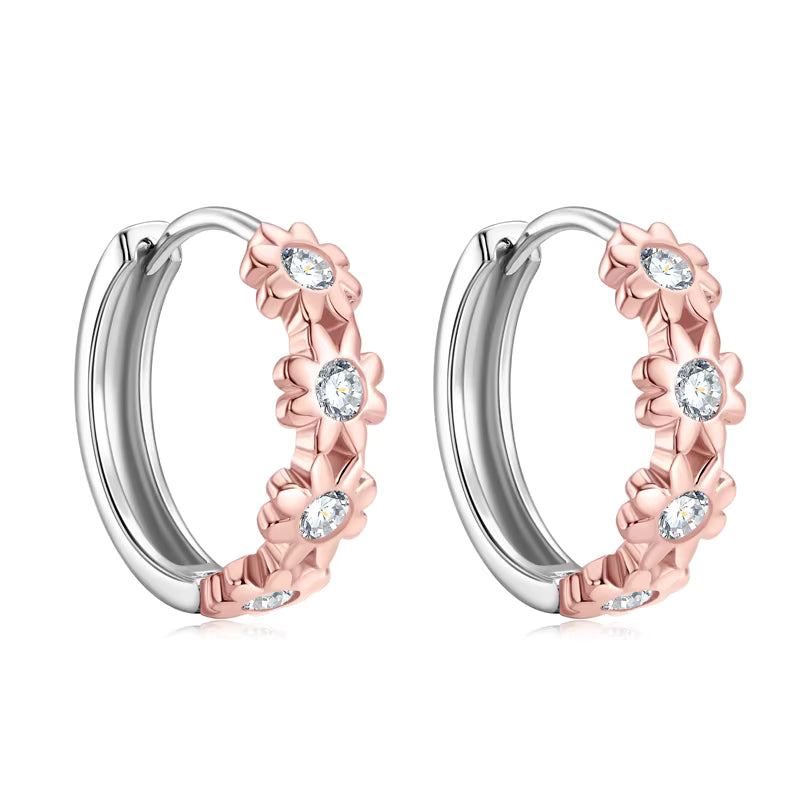 Earrings Delicate Flower Huggie in moissanite stone silver 925