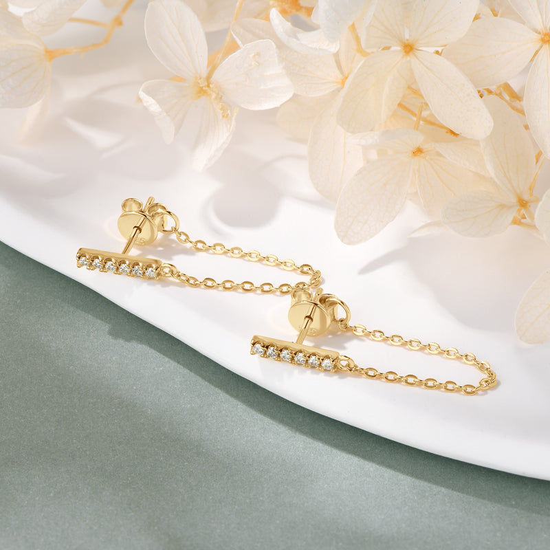 arrings Bar Chain in moissanite stone silver 925