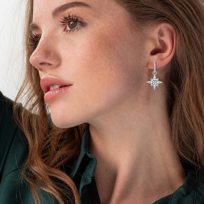 Earrings Star Drop Huggie in moissanite & zircon stone silver 925