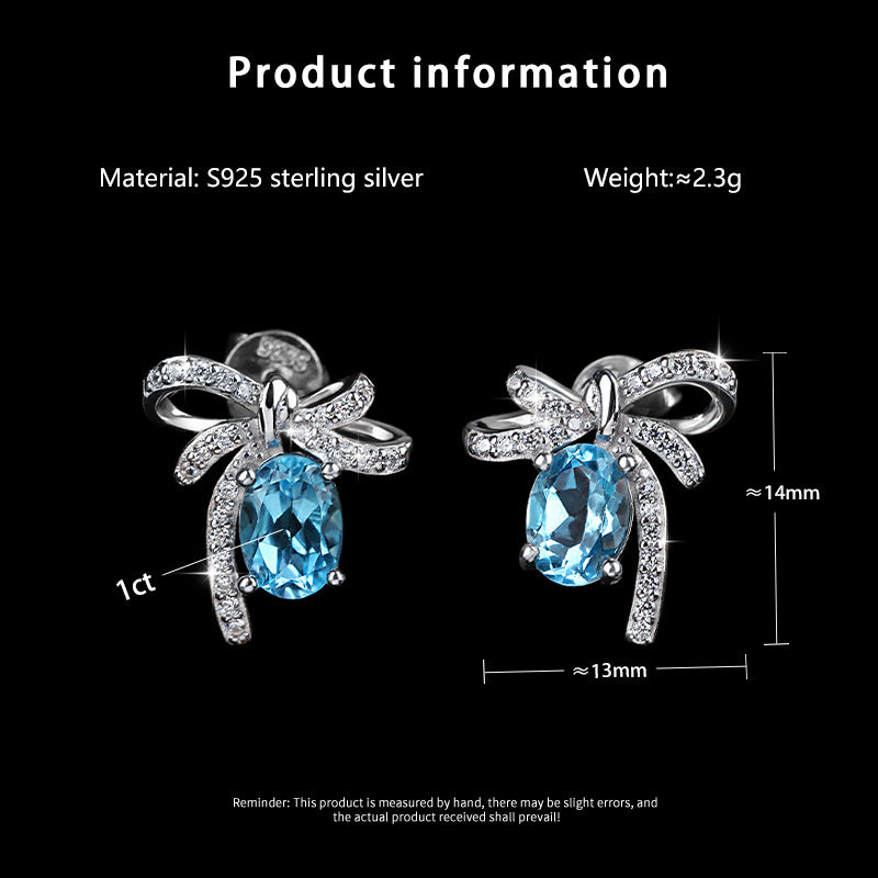 Blue Bow Oval Earrings in Moissanite & Natural Topaz + 925 Sterling Silver