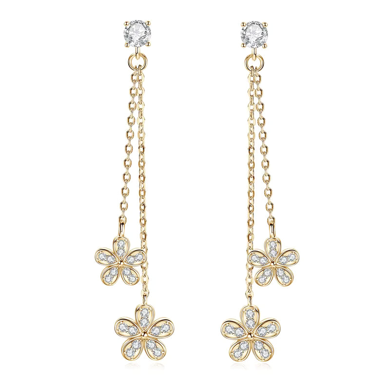 Earrings Sunflower Tassel in moissanite stone silver 925