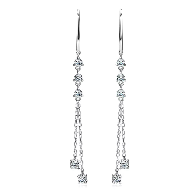 Earrings Trendy Threader in moissanite stone silver 925