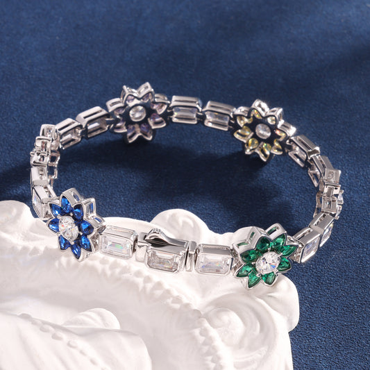 Bracelet Colorful Flower in moissanite + silver 925 – 14mm VVS D