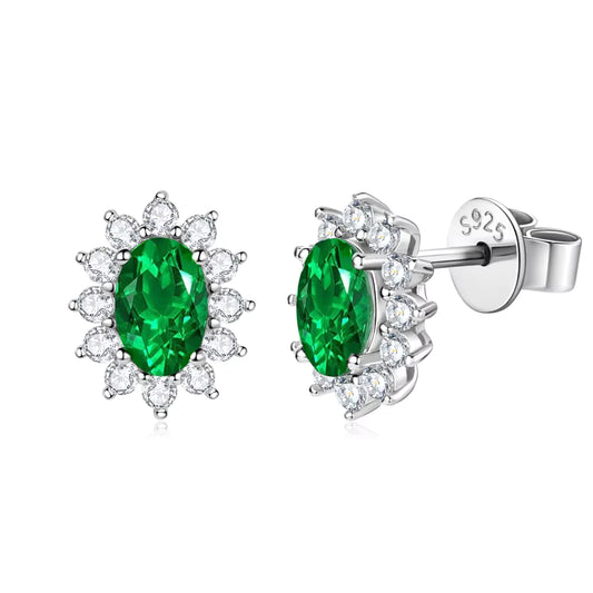 Earrings Vintage Emerald Halo in sterling silver 925