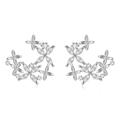Earrings Clover Flower in moissanite stone silver 925