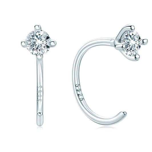 Earrings Modern Huggie in moissanite stone silver 925