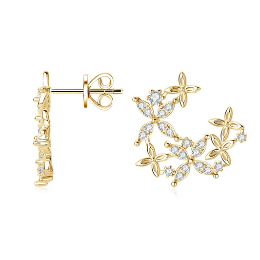 Earrings Clover Flower in moissanite stone silver 925