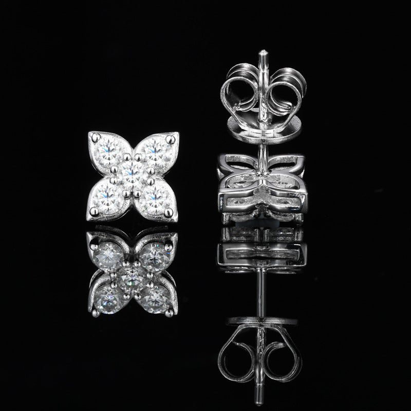 Earrings Flower in diamond moissanite + silver 925