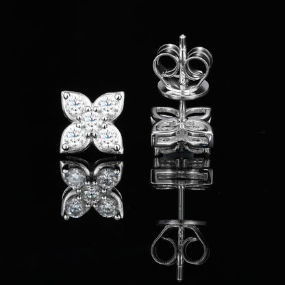 Earrings Flower in diamond moissanite + silver 925
