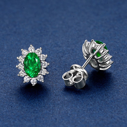 Earrings Vintage Emerald Halo in sterling silver 925
