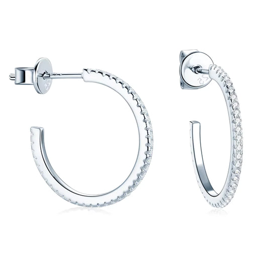 Earrings Half-Circle Drop C-Hoop in moissanite stone silver 925