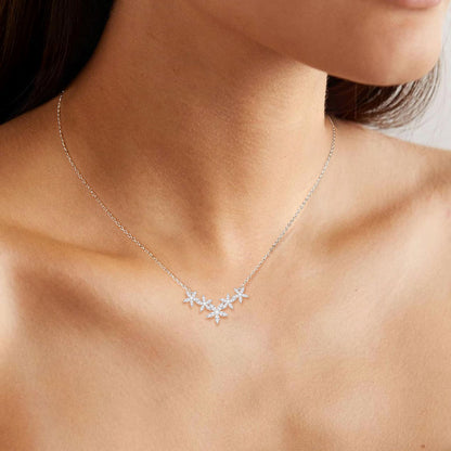 Necklace Flower Design with Moissanite in Sterling Silver 925