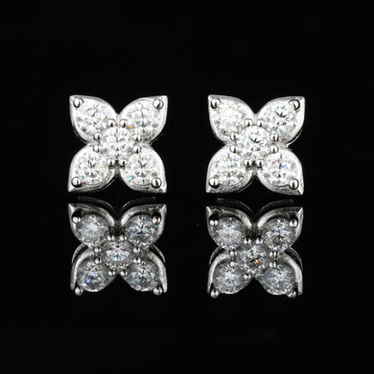 Earrings Flower in diamond moissanite + silver 925