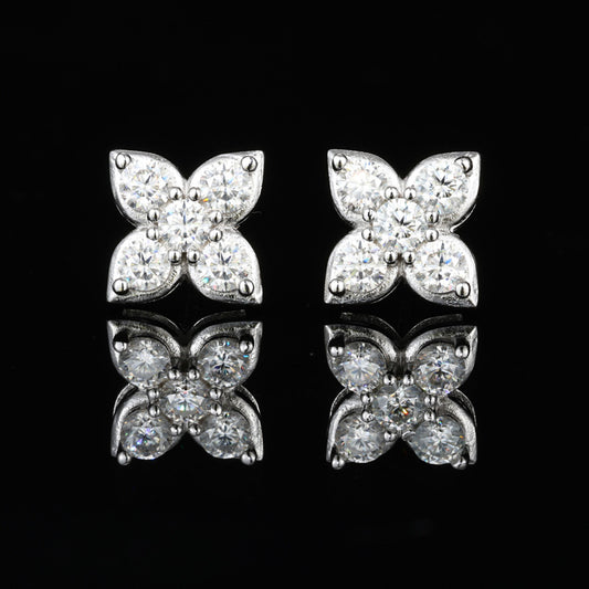 Earrings Flower in diamond moissanite + silver 925