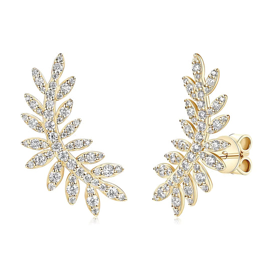 Earrings Leaf Climber in moissanite stone silver 925