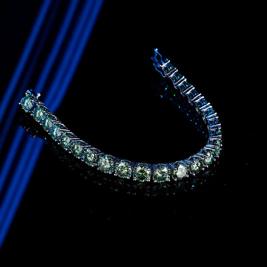 Bracelet Green Diamond Tennis in moissanite + silver 925