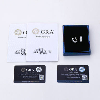 Earrings Double Row U-Hoop in moissanite stone silver 925