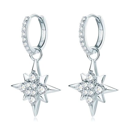 Earrings Star Drop Huggie in moissanite &amp; zircon stone silver 925