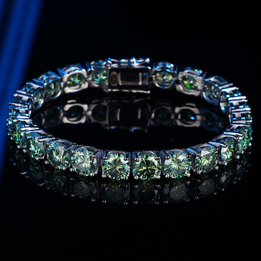 Bracelet Green Diamond Tennis in moissanite + silver 925
