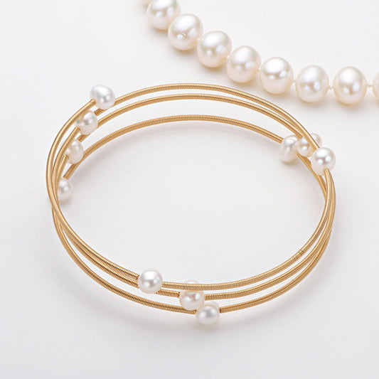 Double Freshwater Pearl Bracelet with 14K Gold Filled – 5-7mm