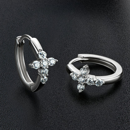 Earrings Cross Hoop in moissanite stone silver 925