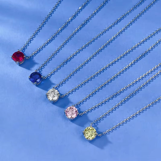 Necklace 4-Prong Colorful Zirconia in Sterling Silver 925