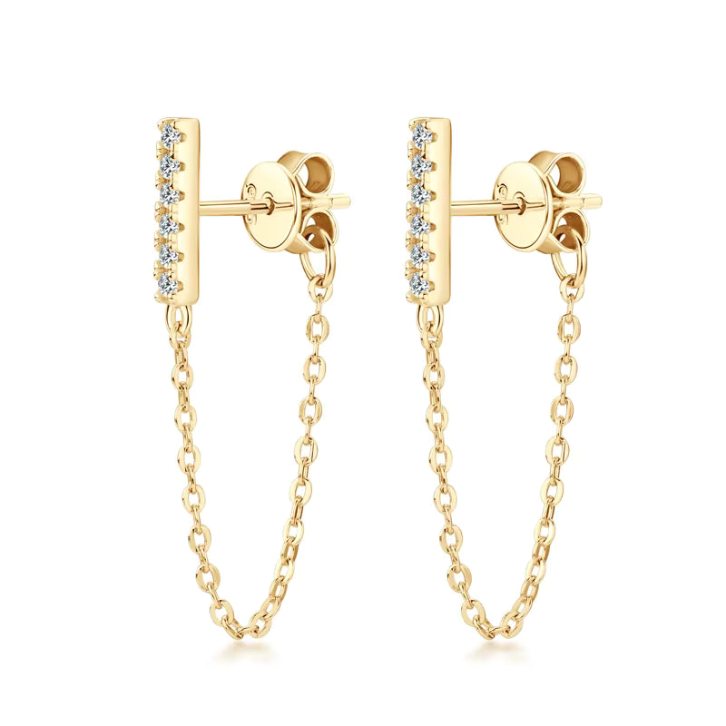 arrings Bar Chain in moissanite stone silver 925