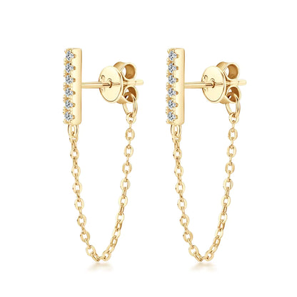 arrings Bar Chain in moissanite stone silver 925