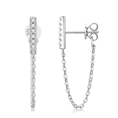 arrings Bar Chain in moissanite stone silver 925