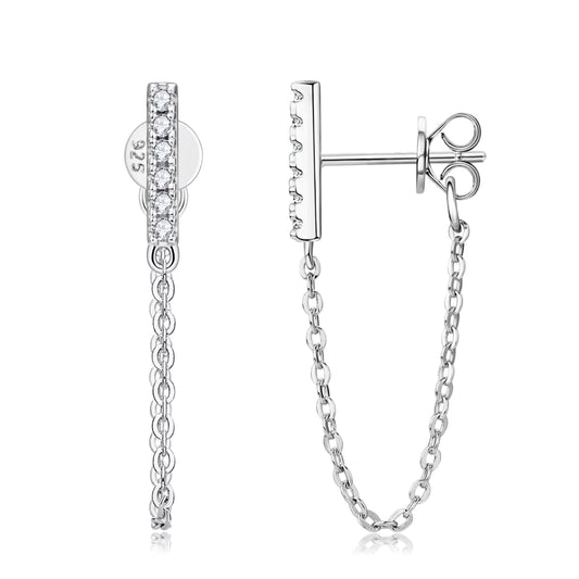 arrings Bar Chain in moissanite stone silver 925