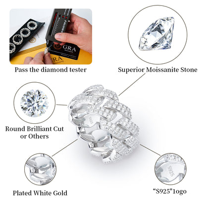 Ring Cuban Ice moissanite + silver 925