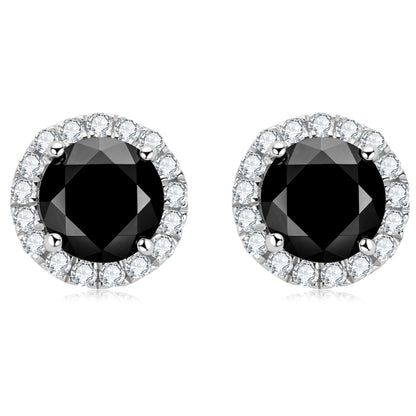 Earrings Classic Halo Round 6mm in moissanite stone silver 925