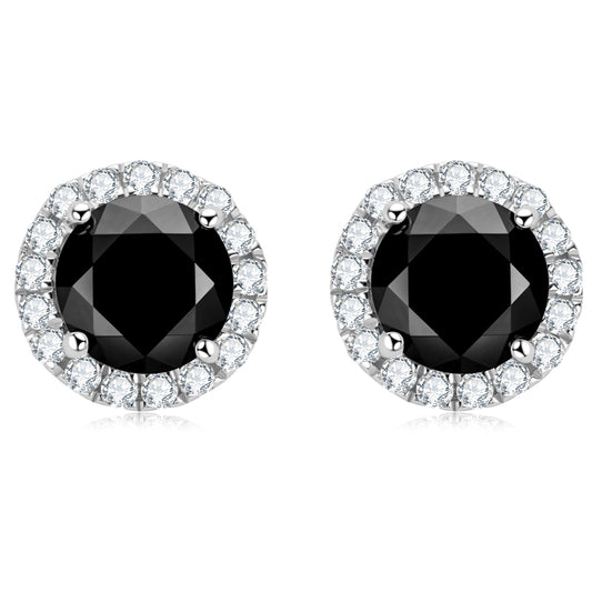 Earrings Classic Halo Round 6mm in moissanite stone silver 925