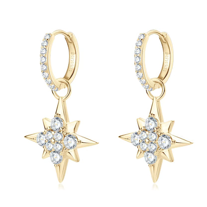 Earrings Star Drop Huggie in moissanite &amp; zircon stone silver 925