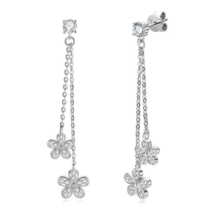 Earrings Sunflower Tassel in moissanite stone silver 925