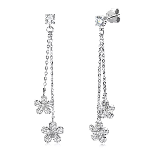 Earrings Sunflower Tassel in moissanite stone silver 925
