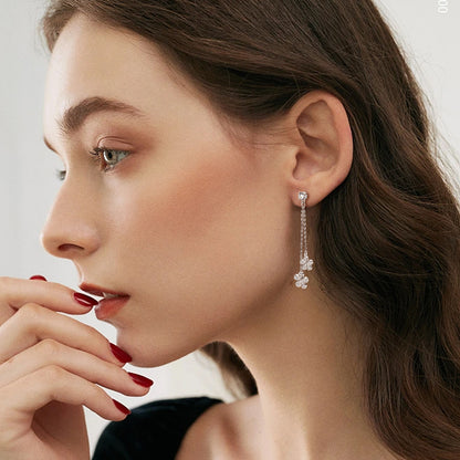 Earrings Sunflower Tassel in moissanite stone silver 925