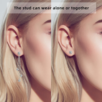Earrings Dual Stone 4mm &amp; 3mm in moissanite stone silver 925